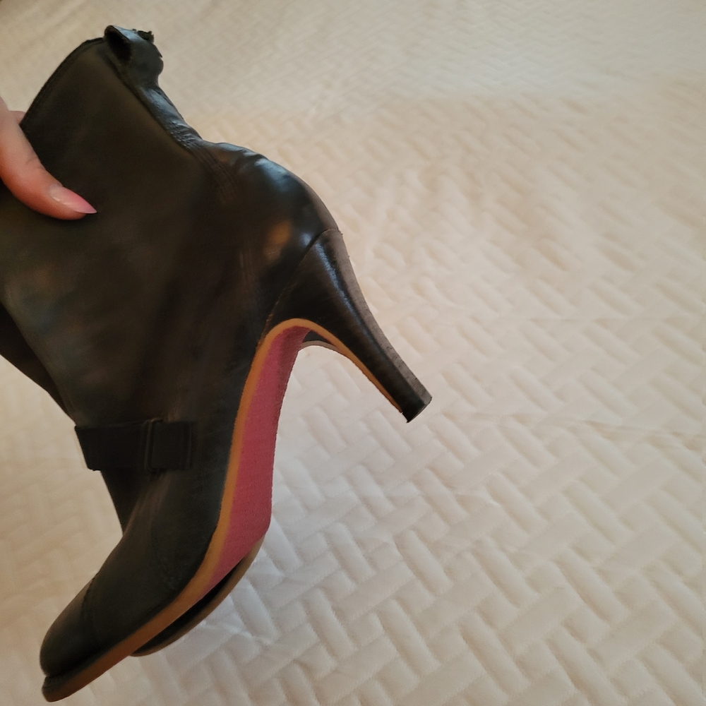 Diesel Black Heeled Boots with Pink Sole